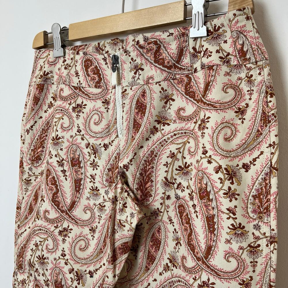 Express Stretch Cream Pink Low Rise Cropped Capri Pants Paisley Print Small 5/6 - Picture 2 of 4